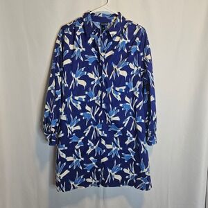 Scoop Dress - Women's Size M Medium - Blue Floral Print Long Sleeve Casual
